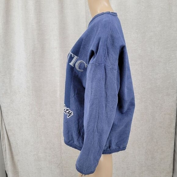 Tompkins Ave 90s Vintage USA Cropped Crewneck Blue One Size OSFA Oversized - Picture 6 of 12